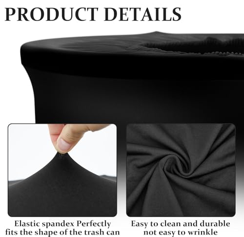 Image of Tanlade 20 Pcs 32 Gallon Stretch Trash Can Spandex Cover Outdoor Waste Garbage Can Spandex Covers for Indoor Kitchen Outdoor Round Waste Container Bin, Without Trash Bin (Black)