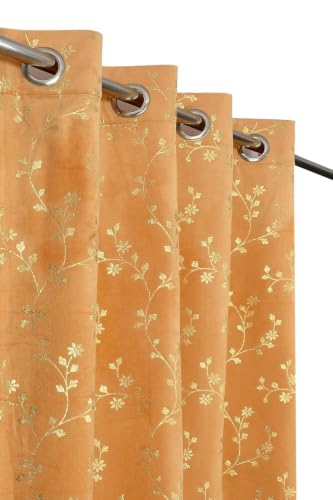 Image of Velvet Room Darkening Long Door Curtain 9 Feet, Golden Foil Print