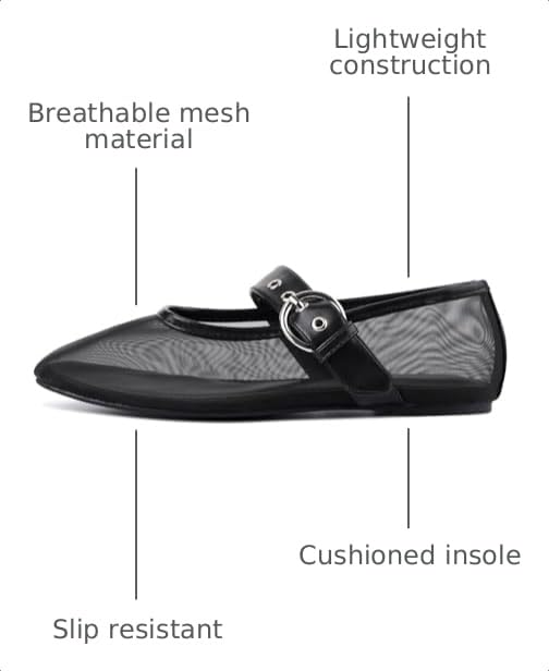 Image of Ballet Flats Mesh Shoes for Women Mary Janes Flats | Wide Feet Options, Woven Mesh Flats, Soft Cushion, Comfortable Ballerina Flats, Casual, Dress Shoes, Daily, Work, Versatile