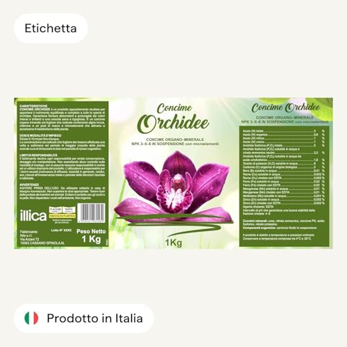 Organic Liquid Fertiliser 1000 ml for Orchids – For Rich and Lush Flowering – Measuring Cap – Made in Italy Illica  
Org