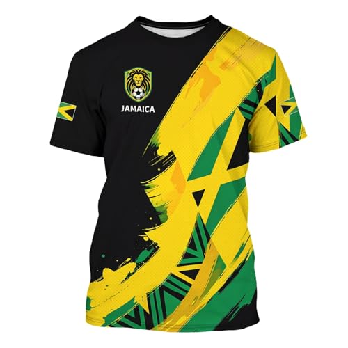BJU Jamaica Flag Soccer Jersey Sports Fan Jersey Collection Football Training Apparel T-Shirt Crewneck Short Sleeves for Men and Women