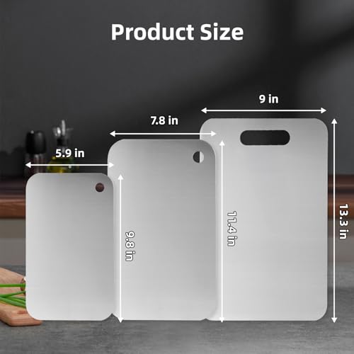 TZJOA Set de 3 Tablas de Cortar Rectangulares de Acero Inoxidable, Grado Alimenticio 304, Uso Doble, Antiodor, Fácil de Limpiar miniatura 2