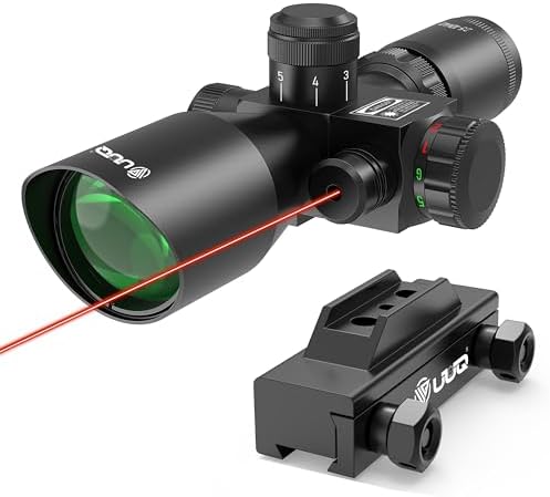 UUQ 2.5-10x40 Rifle Scope with Red/Green Illuminated Mil-dot with Red Laser Combo-Green Lens Color,Tactical Scope for Gun Air Hunting,Free 11mm Mounts (RED Laser | 11mm Dovetail Mounts)
