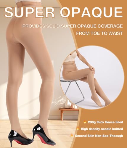 Image of MERYLURE Winter Warm Fleece Lined Tights for Women, Opaque Thermal Pantyhose, High Waisted Control Top Leggings