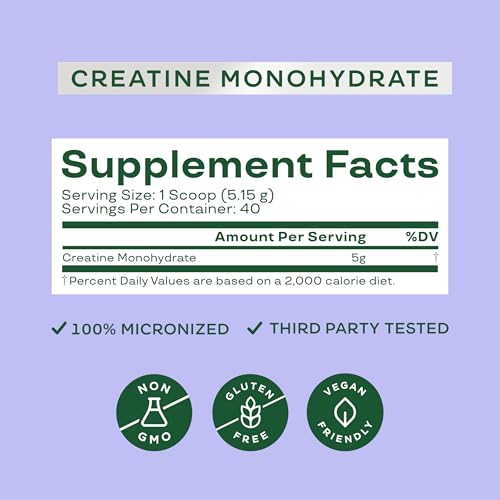 Image of Bloom Nutrition Creatine Monohydrate Powder, 5g Micronized Creatine per Serving, Supports Muscle Recovery, Strength, Endurance, Pre or Post Workout, Gluten Free, Non GMO, Unflavored, 40 SVG, 7.3 oz
