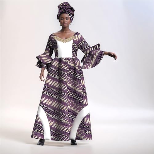 Image of iooiooi Womens African Print Party Maxi Dress Ankara Long Dress & Headwrap