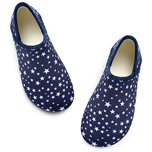 Scurtain Unisex Mens Womens Slippers Lightweight House Slippers Sock Shoes With Non-Slip Rubber Sole Mens Womens House Shoes Blue/Star 7.5-8 #TOP2
