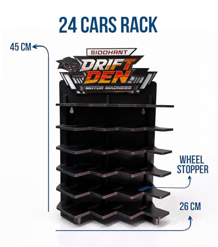 Image of 24 Slot Diecast Car Display Garage Rack for 1:64 Scale Cars | Wall Mounted Toy Car Organizer with Custom Name Plate | Wooden Display Stand for Kids Room & Collectors (Cars Not Included)