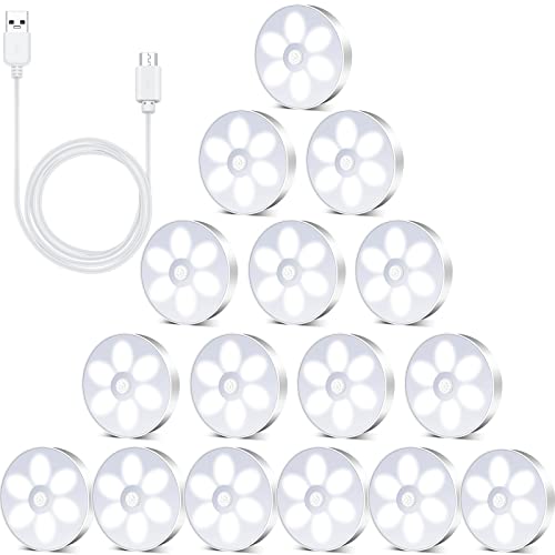 Hortsun 16 Pcs LED Rechargeable Motion Sensor Lights Powered USB Smart Stair Closet Night Lights for Indoor