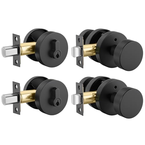 Image of Goldenwarm Black Door Knobs with Deadbolt, Zinc Alloy Exterior Front Door Knobs and Single Cylinder Deadbolt, Matte Black Front Door Locks Set (2 Pack)