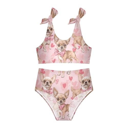 Wusikd Chihuahuas Girls Swimsuits Two Piece Pink Heart Swimwear Bikini Set for for Girls Size 3T3