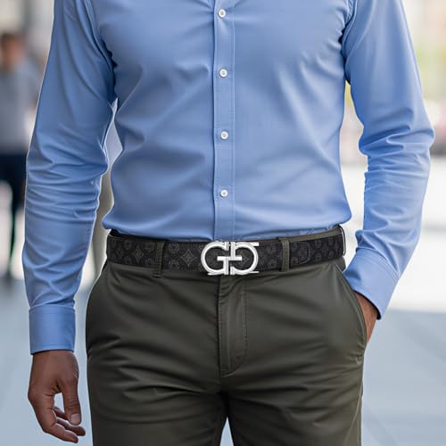 Image of ITIEZY Ratchet Belts for Men - Leather Click Belt for Casual Dress 1 3 /8 inch, Mens Adjustable Belt Trim to Fit