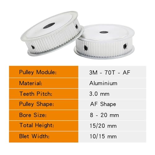 Polea de distribución 3M-70T diámetro interior 12mm para correa de 10mm 4