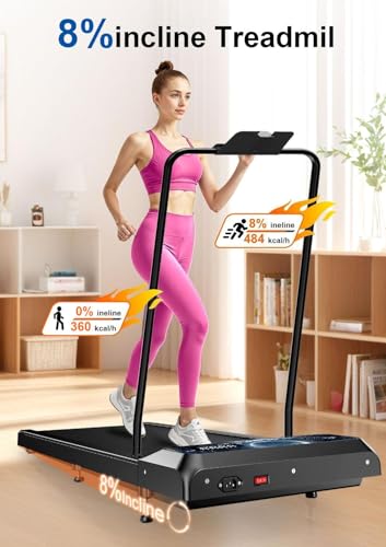 Image of Walking Treadmill Pad with Incline, 2.5HP Under Desk for Home Office (Moon) | Walking Pad Treadmill with Handle Bar and 265Lbs Weight Capacity, Treadmill with LED Display APP & Remote