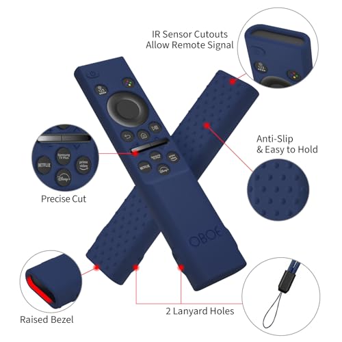 Image of OBOE Silicone TV Remote Cover for Samsung BN59-01311, Dark Blue | Compatible with Samsung Smart QLED TV, Open Key Protective Case, Includes Loop, Remote Not Included