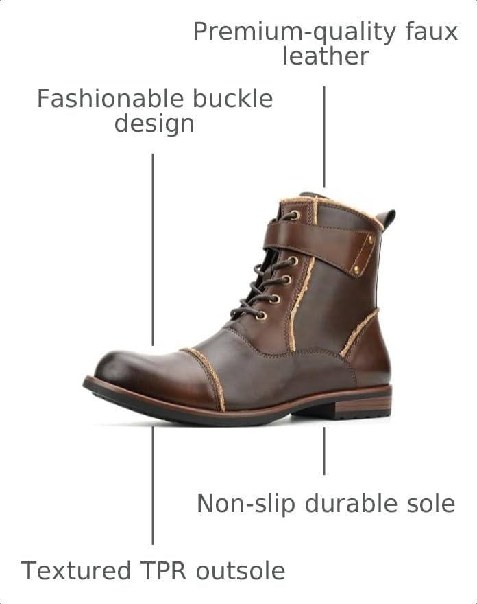 Image of Mens Boots Motorcycle Casual Boots for Men Lace-up Ankle Dress Boots Zipper Biker Boot