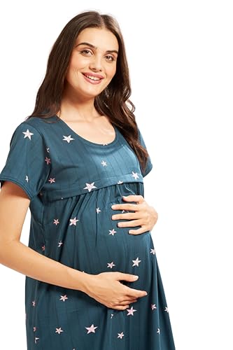 Image of AV2 Women Cotton Printed Maternity Nursing & Feeding Relaxed Fit Nighty -3146