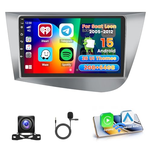 Roinvou 2+64G Autoradio Android pour Seat Leon 2005-2012 avec CarPlay sans Fil Android Auto, 9 Pouces Écran 2 DIN Radio MirrorLink avec Wi-FI GPS Bluetooth EQ...