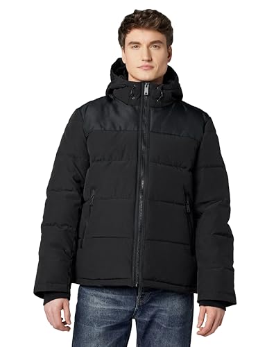 DKNY Men's Shawn Quilted Mixed Media Hooded Puffer Jacket, Black