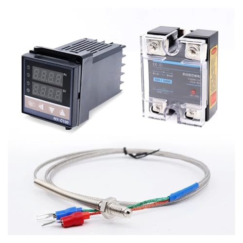AIRUIXI Controlador de Temperatura Controlador de Temperatura PID Digital Rex C100 Termostato REX-C100 0-400 ℃ Entrada Tipo K Relé SSR 40DA Disipador de Calor de 0-40 A(Relay-Single Input)
