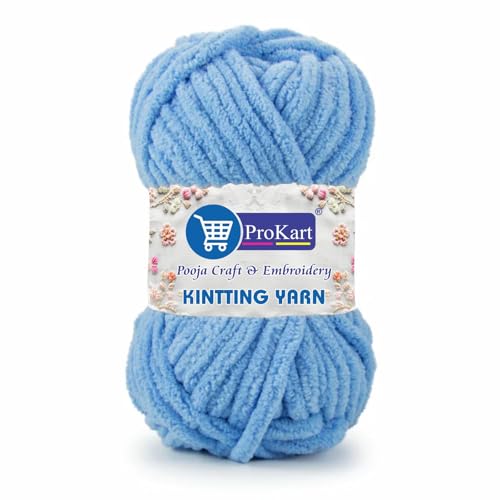 Image of ProKart Premium Blankie Wool, Plush & Cuddly, Chenille Yarn Supersoft Hand Knitting Wool Ball | Blanket Thick /Mottu Yarn Ball Suitable for Hand Knitting and Crocheting for Baby, Adult, Sweaters, caps, Throws, Home Furnishing, Scarves, Blankets (Sky Blue-BLK019, 100gms x 1 Pack)