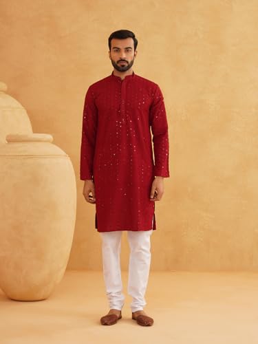 Image of SOJANYA Premium Embellished Cotton Kurta with Sequin Detailing