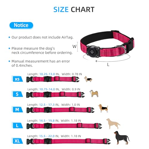 Image of Upgrade Dog Collar with AirTag Holder, IP68 Waterproof, Hot Pink, XL