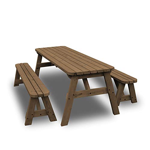 Rutland County Garden Furniture - Rounded Oakham Picnic Table Heavy Duty Pub Style With Bench Set - Ideal For Gardens And Patios (5 ft, Rustic Brown)