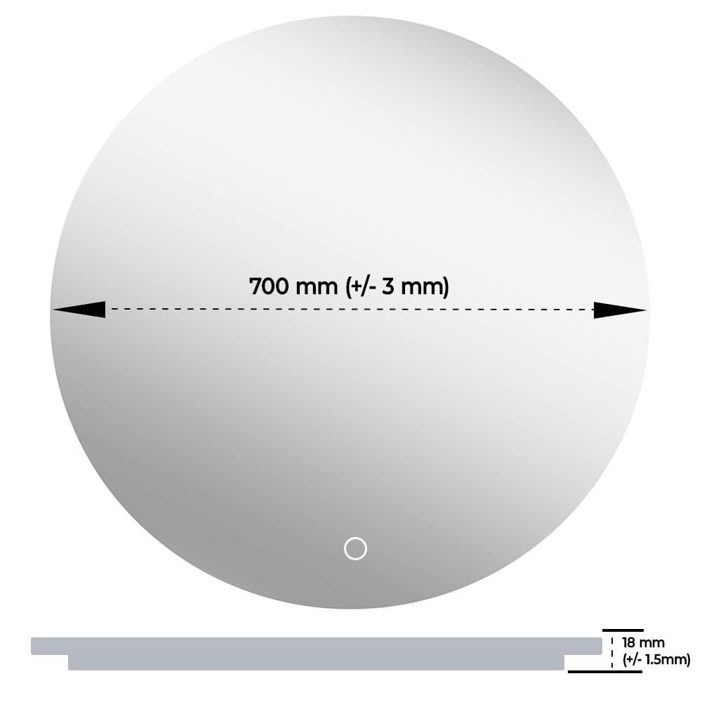 BD ART - Specchio da parete – rotondo Ø 70 cm – con illuminazione a LED – Colore della luce caldo 3600 K, IP44 – grande