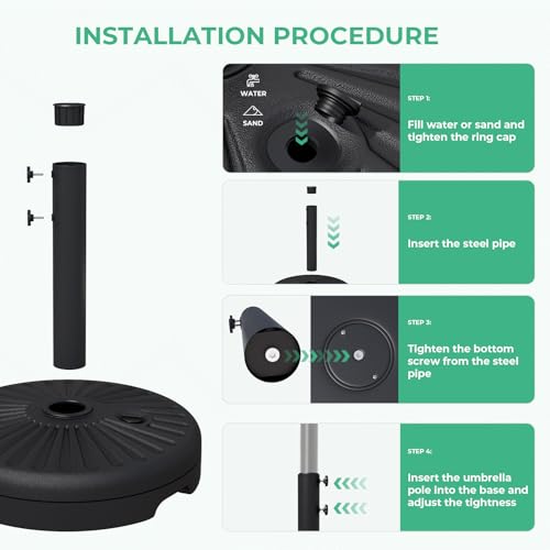JEAREY 22L Patio Umbrella Stand, Outdoor Umbrella Base Water Filled Stand, Patio Outdoor Umbrella Holder (Black) - Image 5