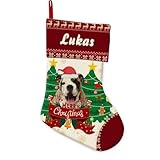 GABSHAIM Xmas Stockings English Bulldog Puppy Dog with Christmas Tree Decor Personalized Linen Jingle Bell Stocking Merry Christmas for Holiday Xmas Party Decoration 14.4 Inch Style 3