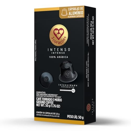 3 Corações Cápsulas de Café Intenso, Compatíveis com Nespresso, contém 10 cápsulas
