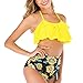 Produktbild Damen Geteilter Badeanzug Bikini Set, Frauen Ruffle Volant Top-Blumen-Druck mit hohen Taille mit Rüschen besetzten Bikini Bottom Set Badeanzug 2 Stücke Badebekleidung Beachwear-Badeanzug Oberteil Bott
