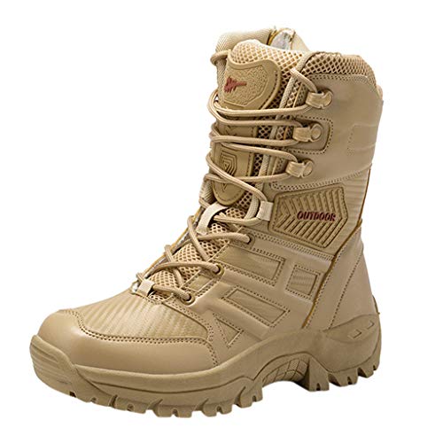 QUICKLYLY Botas para Hombre Calzado De Protección Militares Zapatos Táctico Desierto Combate Tobillo Barco Ejército De Trabajo(Caqui,43EU)