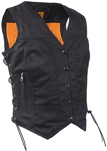 Womens Black Denim Motorcycle Vest With Side Laces