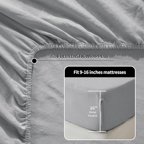 Image of LBRO2M 100% French Pure Linen Sheet Set 4Pcs, 16 inch Deep Pocket Cal King