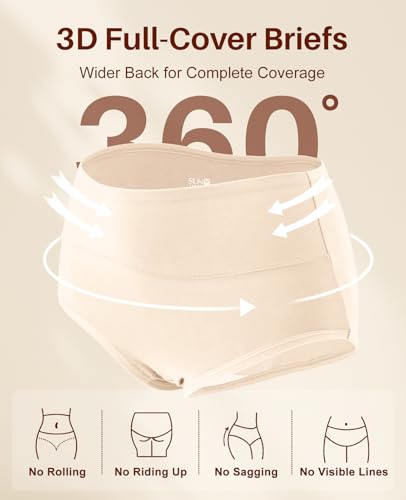 Image of Sunm Boutique Combed Cotton Underwear for Women, High Waisted Soft Briefs | Full Coverage Breathable Stretch Comfy Ladies Panties for Sensitive Skin Postpartum Yoga Work Everyday Wear