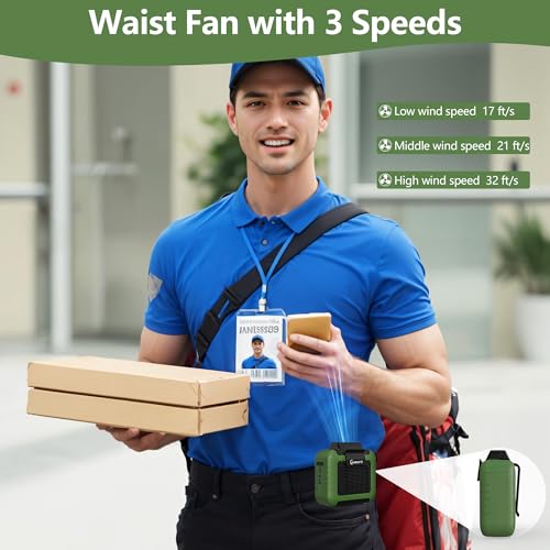Image of Portable Waist Fan - 6000mAh Battery, 3 Speeds, Strong Airflow, Up to 16 Hours Working Time, Portable Hands-Free Cooling Belt Clip Fan for Construction Workers, Couriers, and Campers