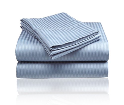 Plazatex Embossed Dobby Stripe 90GSM Microfiber Sheet Set King - Light Blue