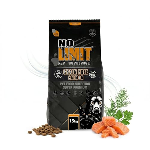 NO Limit Pienso para Perros 15kg Salmón Grain Free – Pienso para Perros sin Cereales hipoalergénico con Omega 3 – Comida Natural para Perros Adultos con digestión Sensible