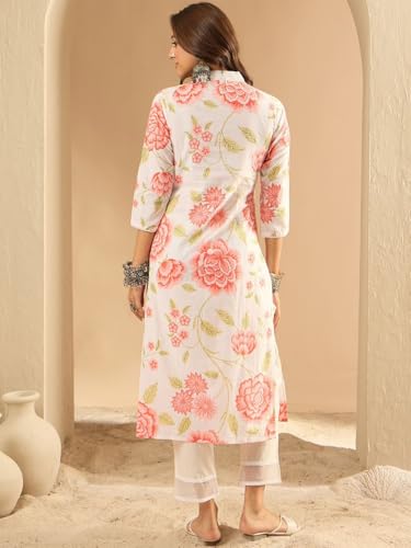 Image of Nayasi Women's Beige Floral Printed Blend Cotton Kurta | Cotton Kurtis for Woman (RX298)