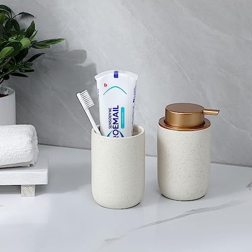Image of Hand Soap Dispenser for Bathroom Decro, Ceramic Liquid Pump Bottles Refillable Dish Dispenser for Kitchen Farmhouse Colleage Dorm, Matte Beige