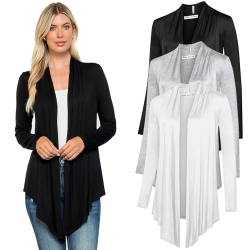 Image of Free to Live 3 Pack Long Sleeve Cardigan for Women Open Front Dressy Casual Fall Draped Lightweight Sweaters Cover Up Shrugs