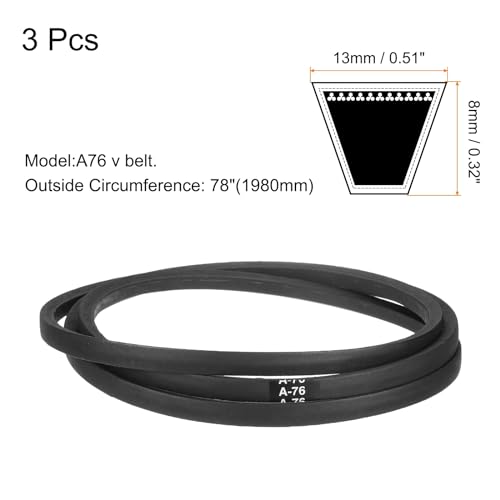 Image of uxcell 3pcs A76 or 4L780 Classic Wrapped Rubber V-Belt, 76 inch(1930mm) Inside Circumference, A Profile V Belt