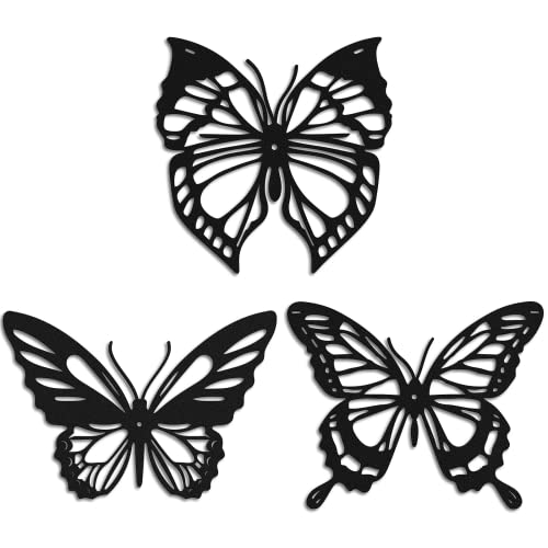 B DyBoHF Decoración Pared Mariposa Metal Negro, (3 Piezas) decoración Pared hogar Moderno Salon cumpleaños habitacion Boda, adesivos Paredes decoración Decoracion Pared Estilo Boho Pared Decorativas Cover
