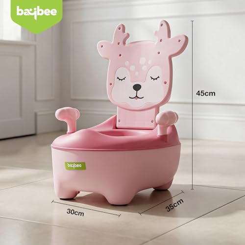Image of Baybee Deer Baby Potty Seat for Kids 2 to 5 Years with Back Support | Foldable Toilet Seat with Removable Drawer & Cleaning Brush | Premium Potty Training seat | Kids Toilet Chair Boys Girls (Pink)