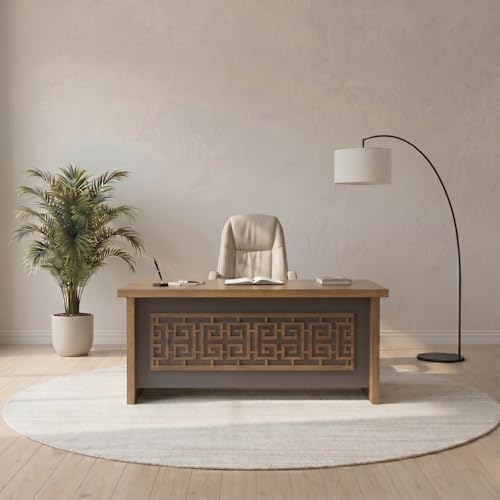 Image of TEKAVO Valor Executive Desk for Office & Home | 3 Drawer with Lock | Boss Table | Director Table for Office | Wooden Manager Cabin Desk | 120cm Long | 25mm Thick Table top