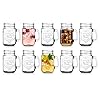Glaver's Quality Refreshing Ice Cold,16-ounce Mason Drinking Glasses With Handles, Set Of 10 Embossed Logo Jars for Beverages, Cocktails, Shakes, Sodas, Juice.