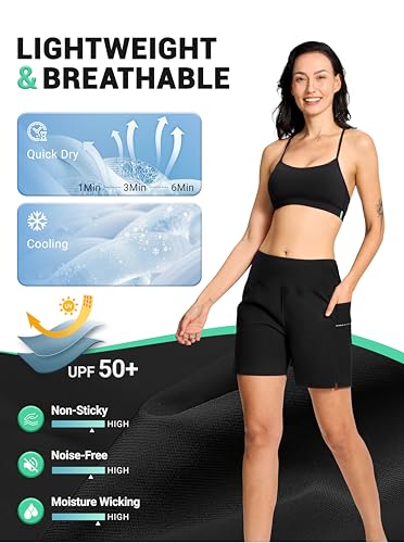 BVVU Women's 5" High Waisted Swim Board Shorts with Pockets Liner Tummy Control UPF50+ Quick Dry Beach Swimsuit Bottoms3