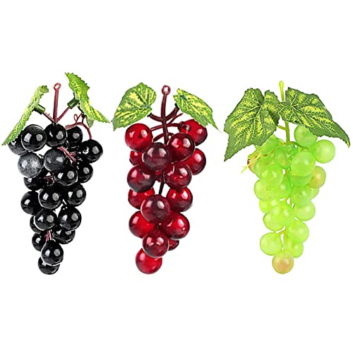3 peças raças uvas artificiais, uvas falsas, aglomerado de uvas artificiais, simulação de uvas, uvas artificiais realistas com 18 peças de uvas, pacotes de uva falsas naturais e duráveis